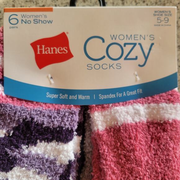 Hanes Womens Cozy Fuzzy No Show Super Soft Slipper Socks MultiColor✨️6pr✨️NEW - Picture 4 of 8